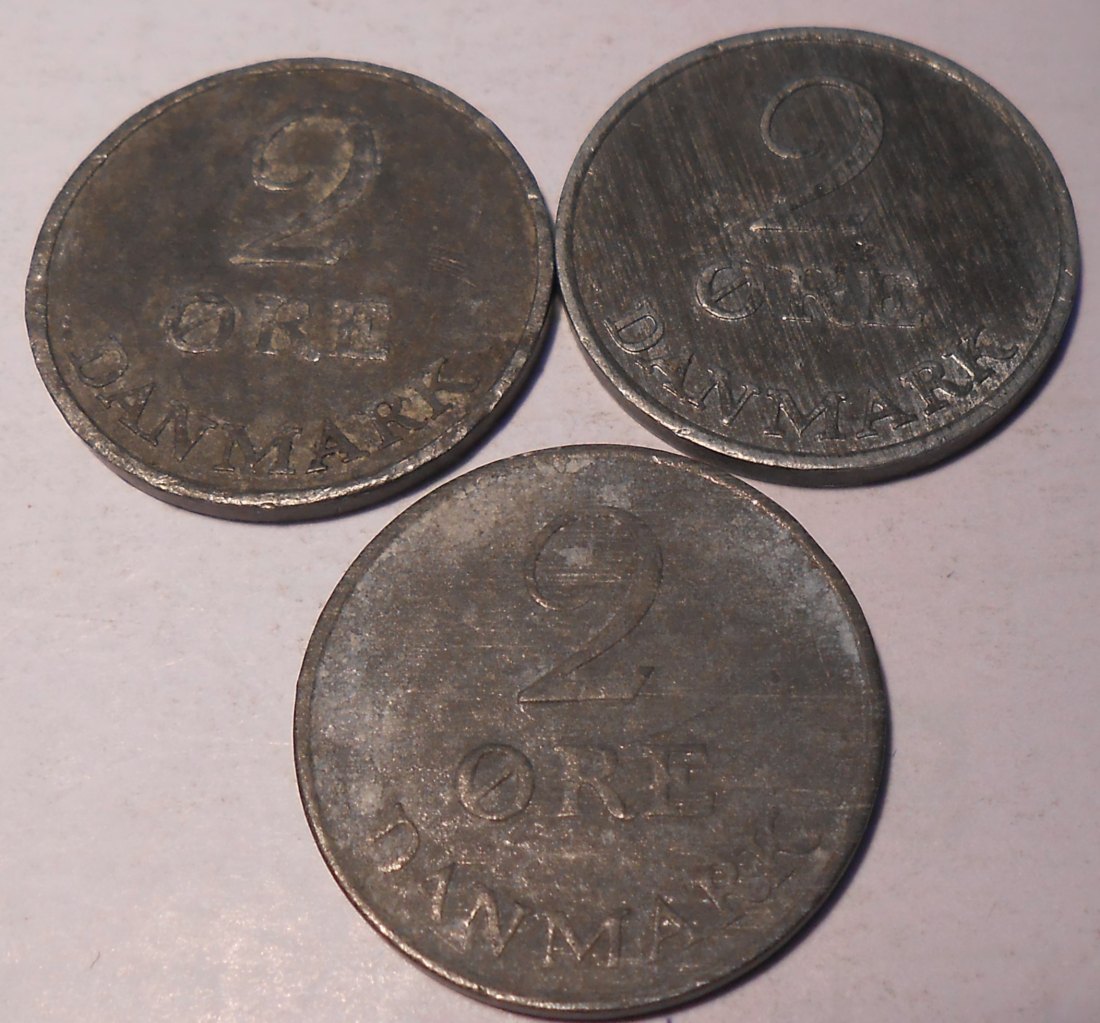  e.122 Dänemark 3er Lot 2 Öre 1960 1965 1966   