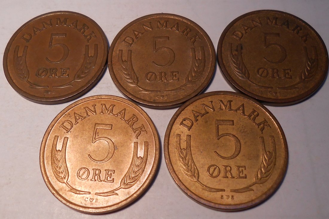  e.123 Dänemark 5er Lot 5 Öre 1968 1969 1970 1971 1972   