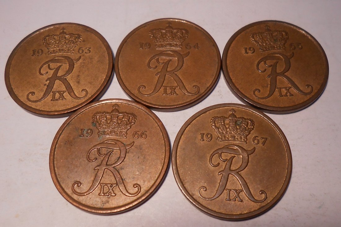  e.125 Dänemark 5er Lot 5 Öre 1963 1964 1965 1966 1967   