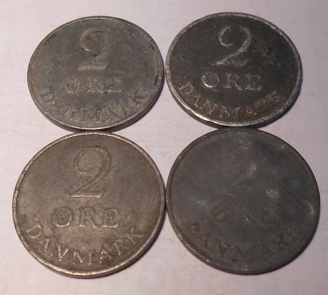  e.126 Dänemark 4er Lot 2 Öre 1953 1954 1958 1960   