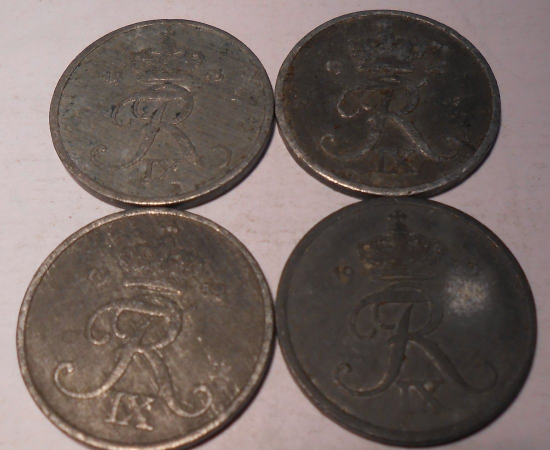  e.126 Dänemark 4er Lot 2 Öre 1953 1954 1958 1960   