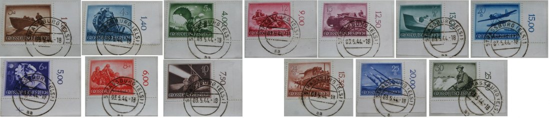  1944, German Realm, 13 philatelic card: stamp series:Armed forces Day-Heroes memorial day   