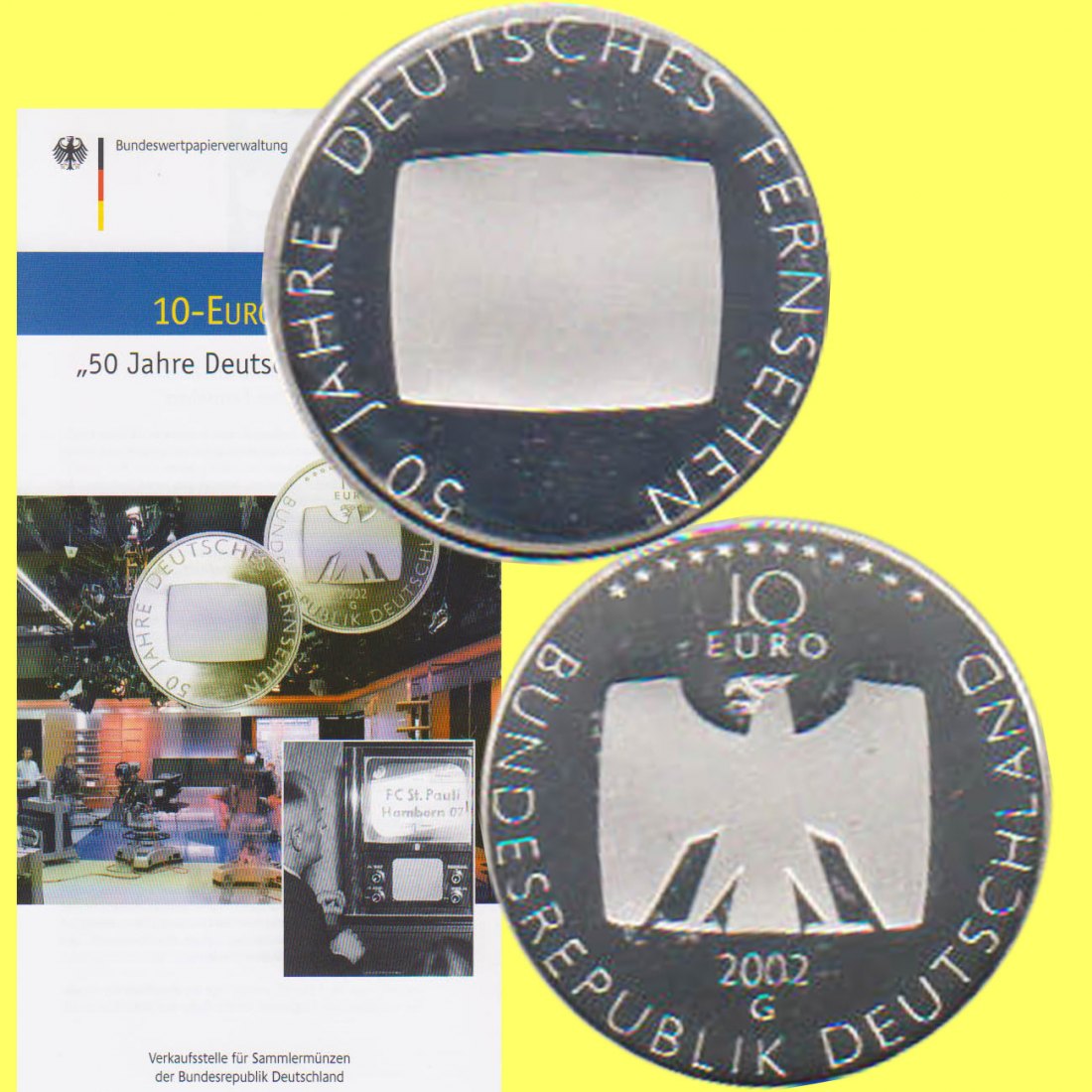  Offiz. 10-Euro-Silbermünze BRD *50 Jahre Deutsches Fernsehen* 2002 *PP*   