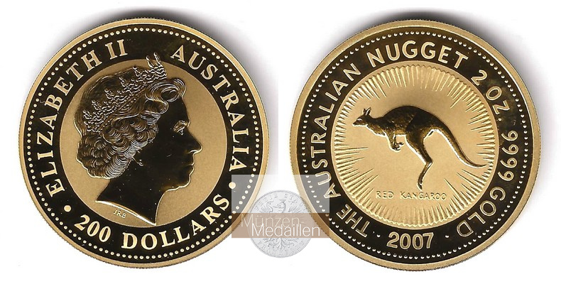 Australien MM-Frankfurt Feingold: 62,2g 200 Dollar Red Kangaroo 2007 