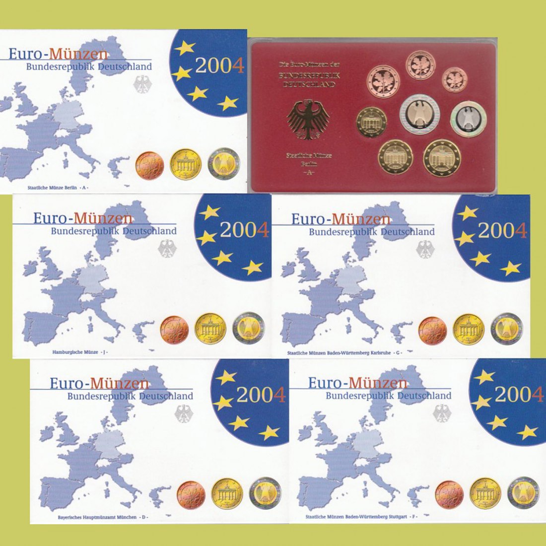  Offiz. 5x Euro-KMS A-J BRD 2004 *PP*   