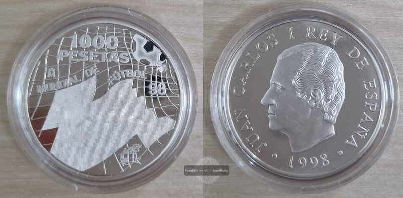  Spanien - 1.000 Pesetas - 1998 - Fußball Weltmeisterschaft  FM-Frankfurt Silber: 925/1000   