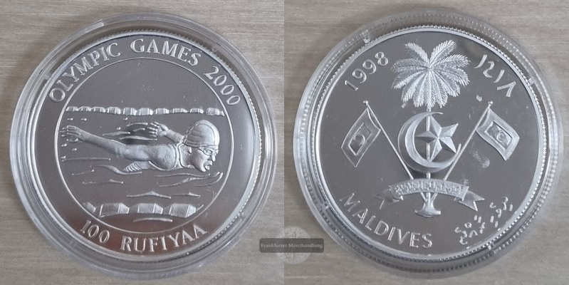  Malediven  100 Rufiyaa  1998 XXVII. Olympiade  Sydney 2000 FM-Frankfurt Feingewicht: 5g Silber  PP   