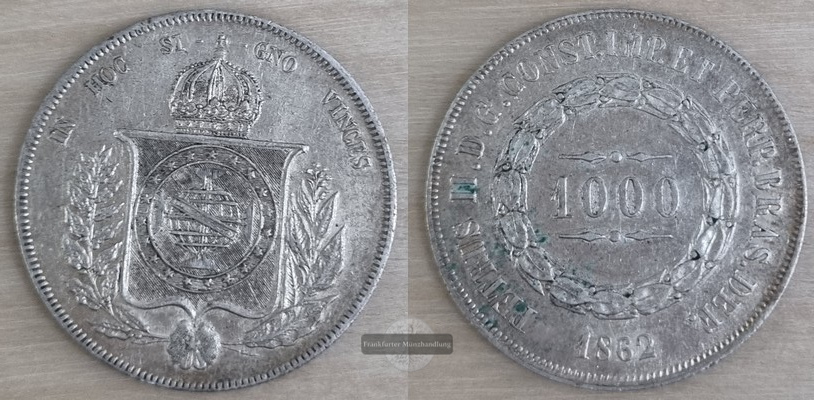  Brasilien  1000 Reis  1853-1866   Petrus II. 1831-1889  FM-Frankfurt Silber 917   