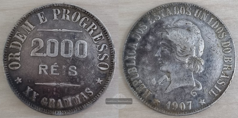  Brasilien  2000 Reis  1906-1912 FM-Frankfurt Feingewicht: 18g   