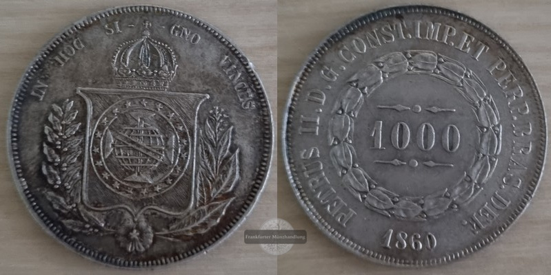  Brasilien  1000 Reis  1853-1866   Petrus II. 1831-1889  FM-Frankfurt Silber 917   