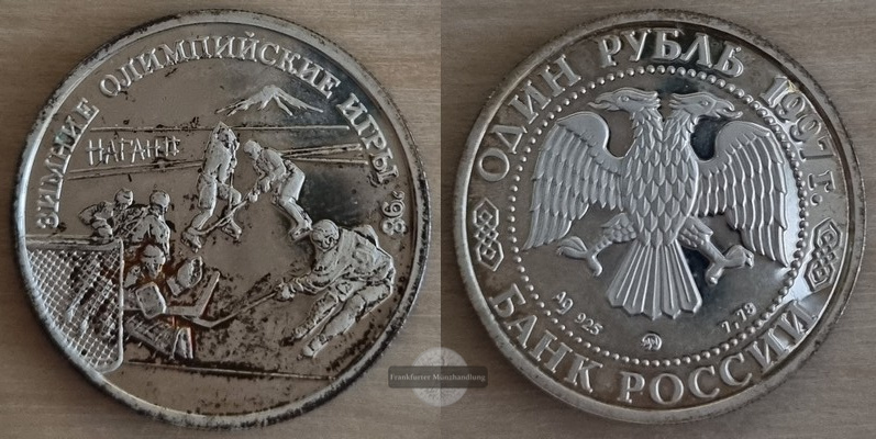  Russland  1 Rubel  1997  XVIII Olympische Winterspiele  FM-Frankfurt  Silber 925   