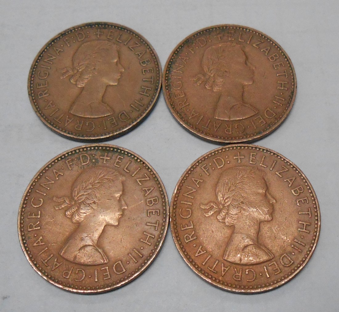  TK5 Großbritannien 4er Lot, 1/2 Penny Elizabeth II. 1957 1959 1959 1960   