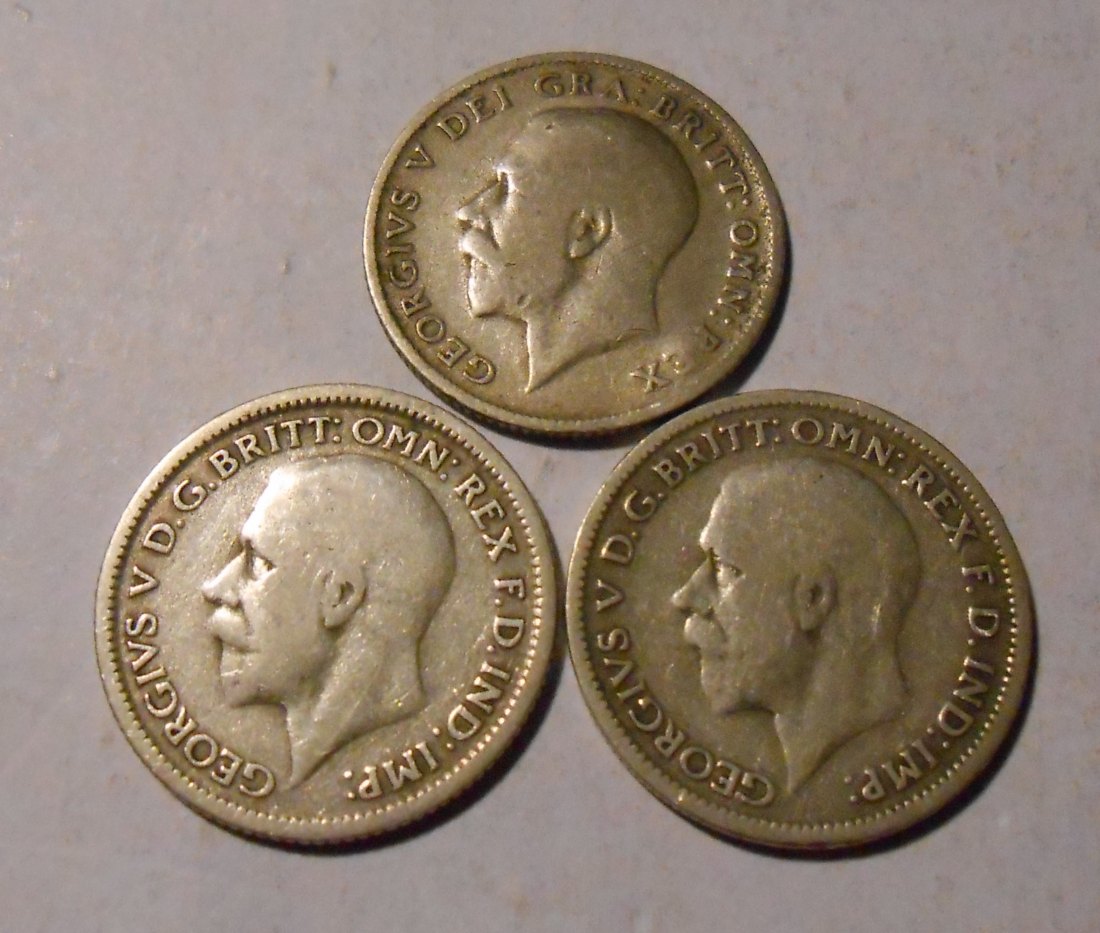  TK9 Großbritannien 3er Lot, 6 Pence, George VI. (Ag 500) 1922 1929 1933   