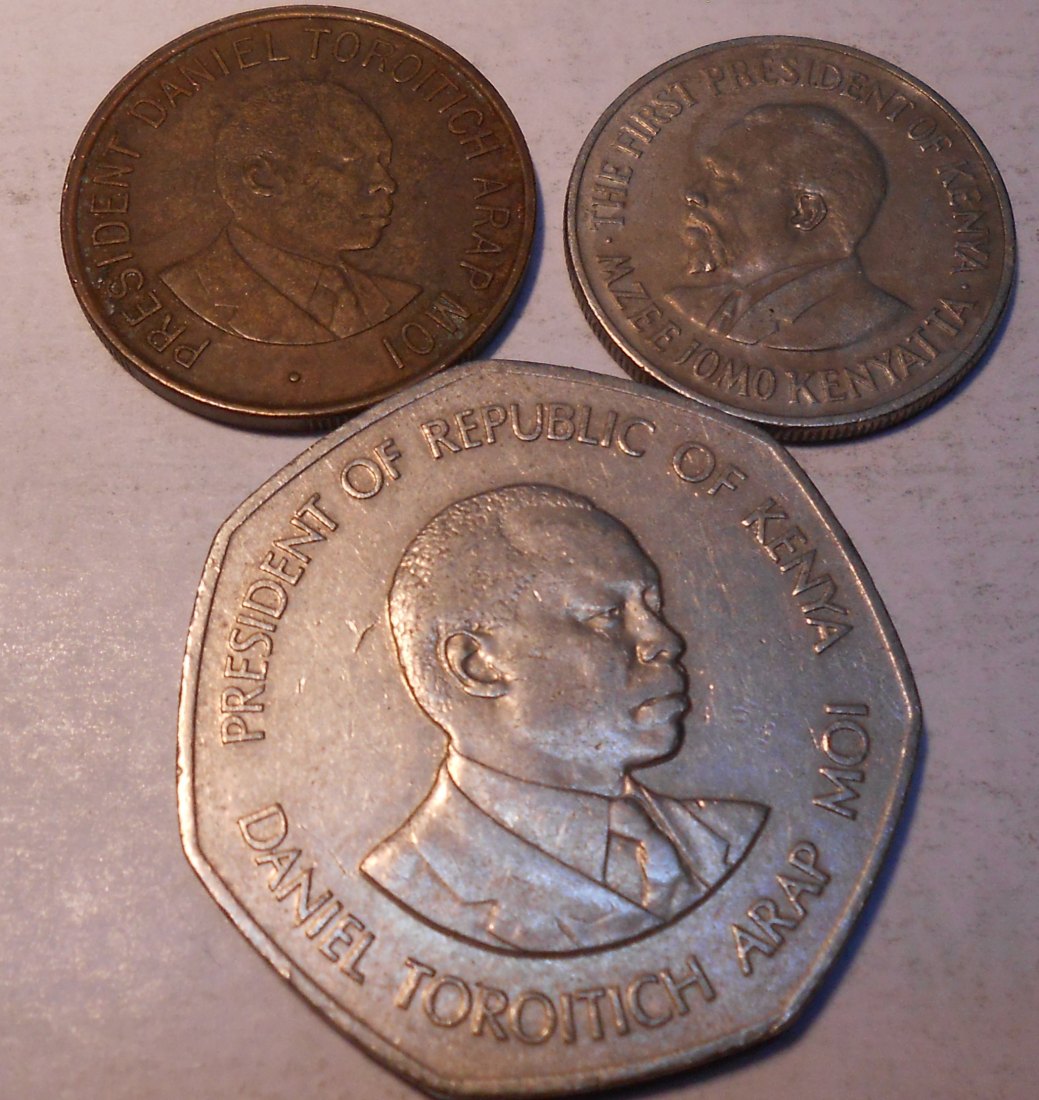 TK12 Kenia 3er Lot, 50 Cents 1973, 1 Schilling 1995, 5 Schilling 1985