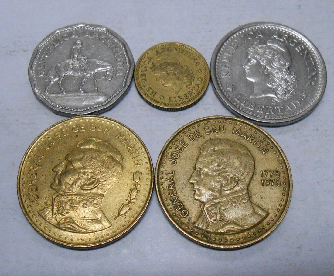 TK13 Argentinien 5er Lot,10 Cent1970,1 Peso1959,10 Pesos1964,100 Pesos1978 ,100 Pesos1981