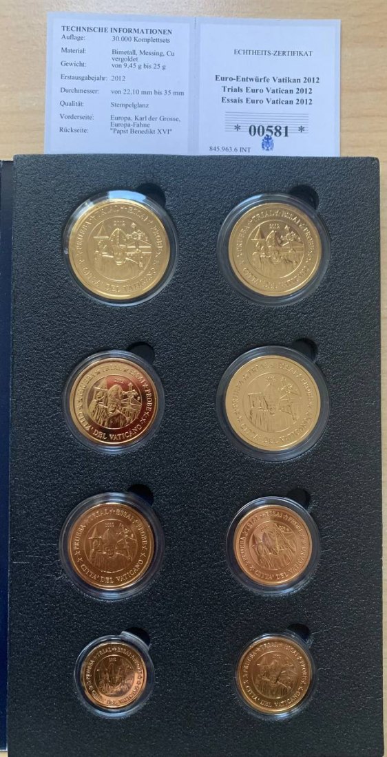 Vatikan 2008 Coin set BU (8 coins) Probe Gold plated