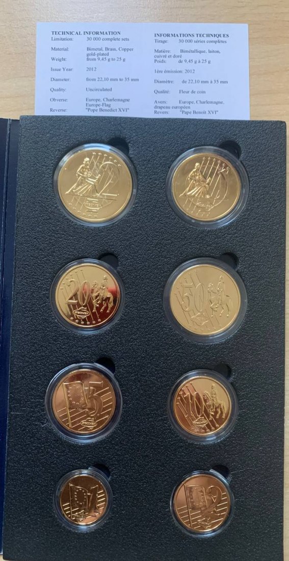  Jahresset von Vatikan 2012 BU (8 Münzen) PROBE Vergoldung   