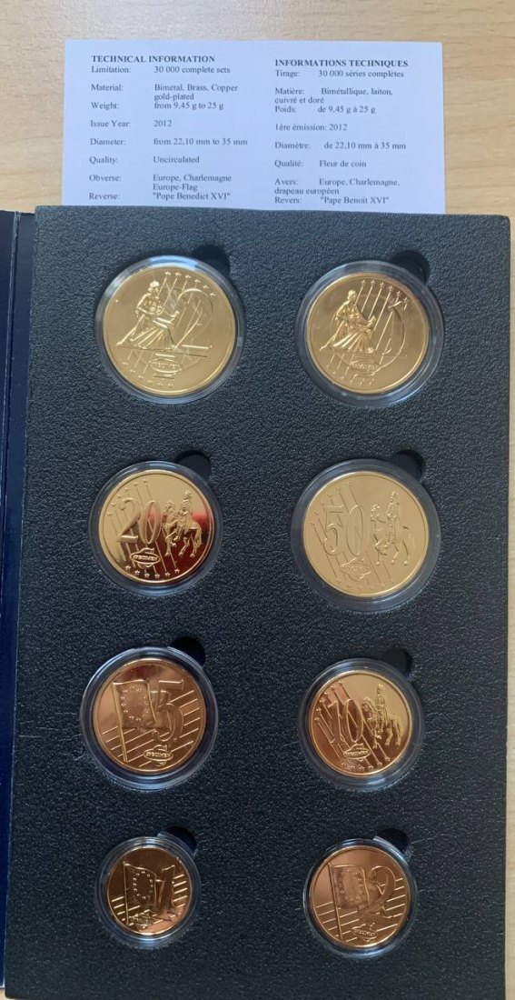  Vatikan 2008 Coin set BU (8 coins) Probe Gold plated   