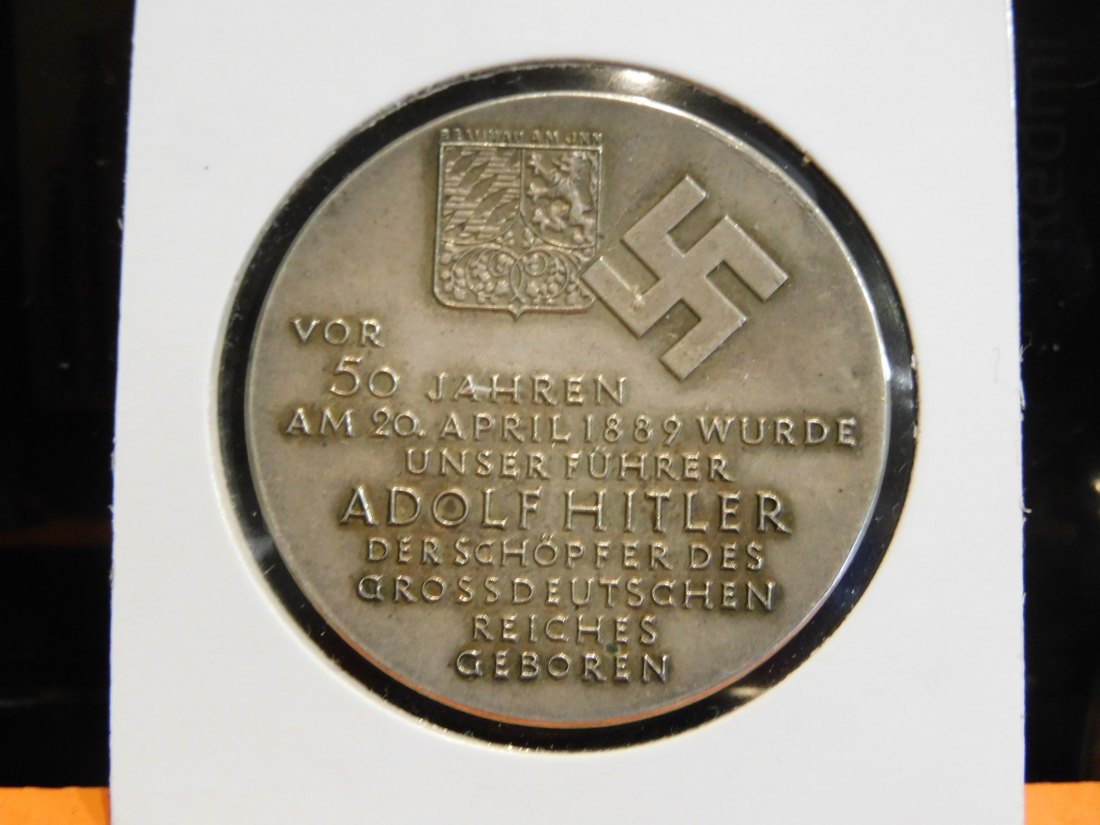  GERMANY 1939 SILVER MEDAL FOR ADOLF HITLER 50 ANNS.GRADE-PLEASE SEE PHOTOS.   