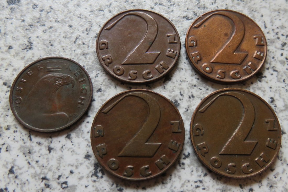  Österreich 2 Groschen 1925 - 1936 und 100 Kronen 1924   
