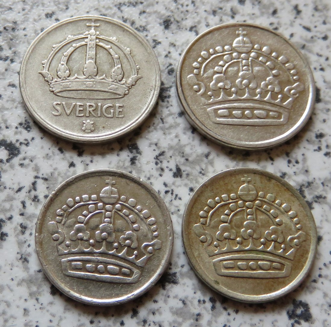  Schweden 25 Öre 1945 und 1955, 10 Öre 1954 und 1955   