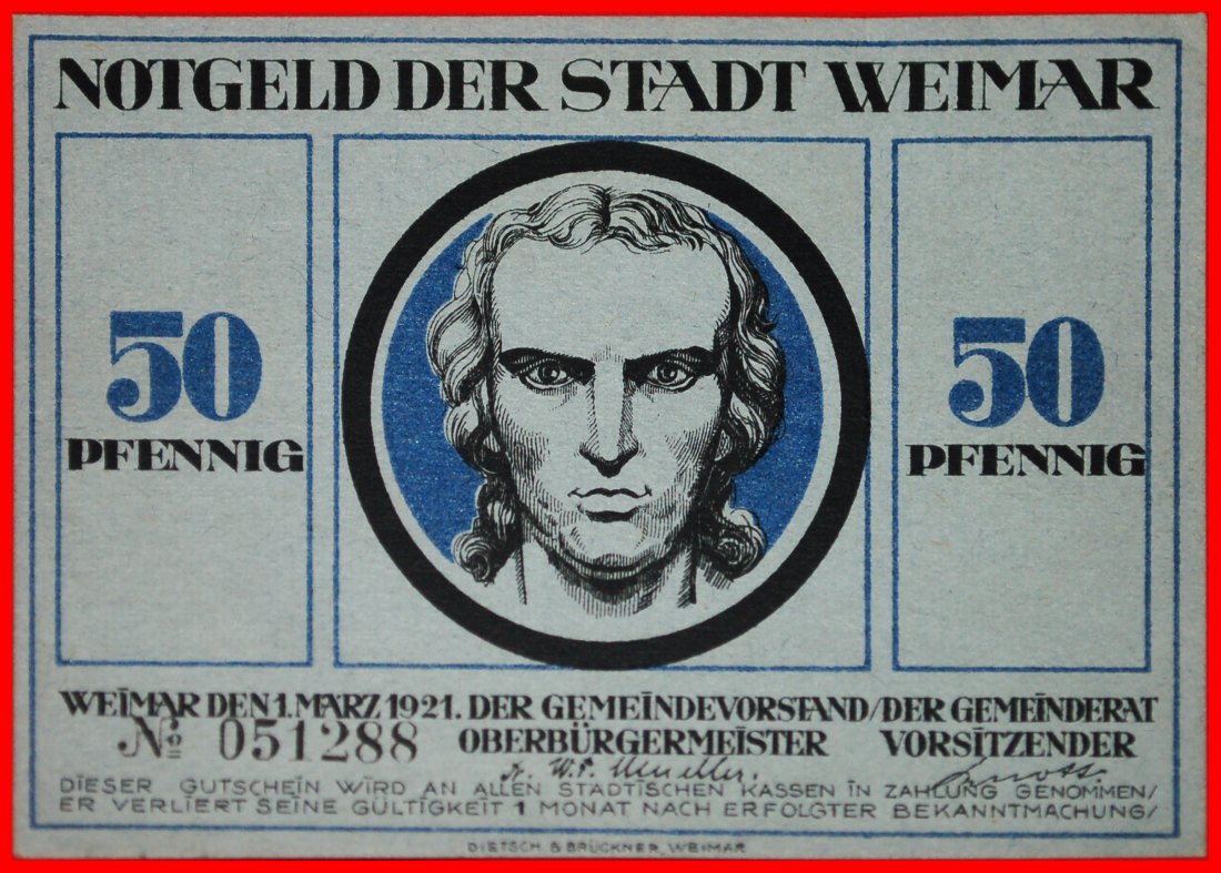  * THURINGIA: GERMANY WEIMAR★50 PFENNIGS 1921 UNC CRISP! SCHILLER (1759-1805)★LOW START ★ NO RESERVE!   