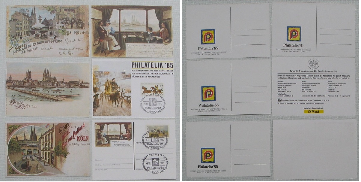  1985-Deutschland-PHILATELIA 85-Ausstellungsset mit 6 Gedenkpostkarten   
