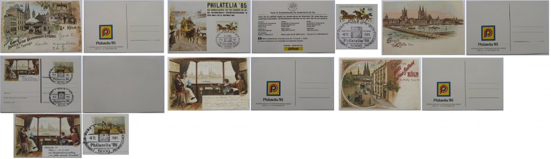  1985-Deutschland-PHILATELIA 85-Ausstellungsset mit 6 Gedenkpostkarten   