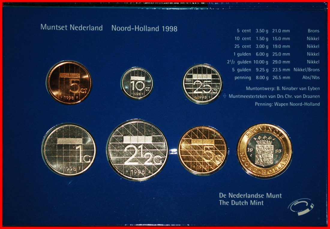 * BEATRIX (1980-2013): NETHERLANDS★SET 1998 (6 COINS+HOLLAND)★JUST PUBLISHED★LOW START ★ NO RESERVE!