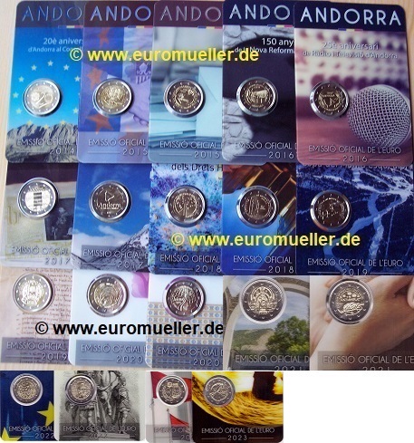 Andorra ...2 Euro Gedenkmünzen 2014 - 2023...bu...Komplettsammlung   
