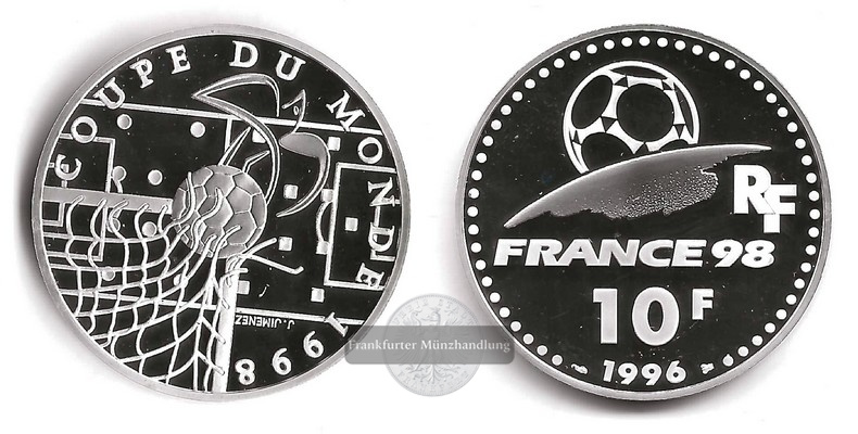  Frankreich,  10 Francs 1996 FIFA-WM  FM-Frankfurt  Feinsilber: 19,05g   