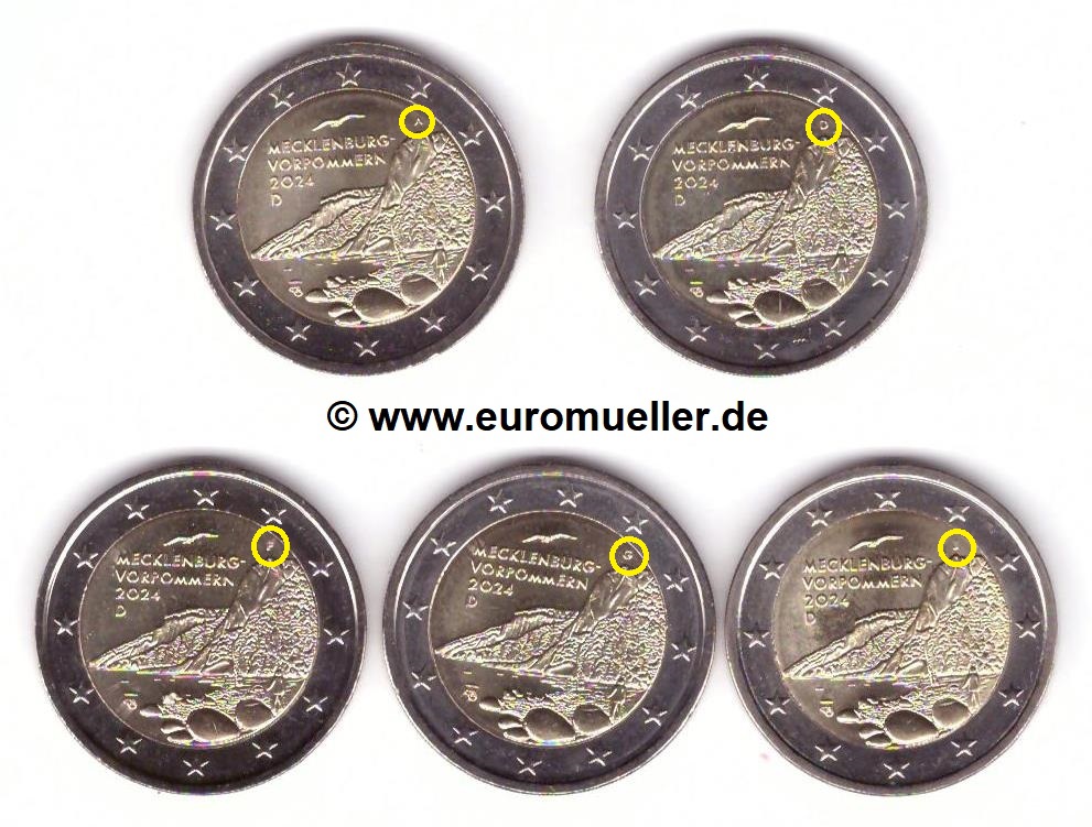 Deutschland 5x 2 Euro Gedenkmünze 2024...Meck.-Pom....unc.   