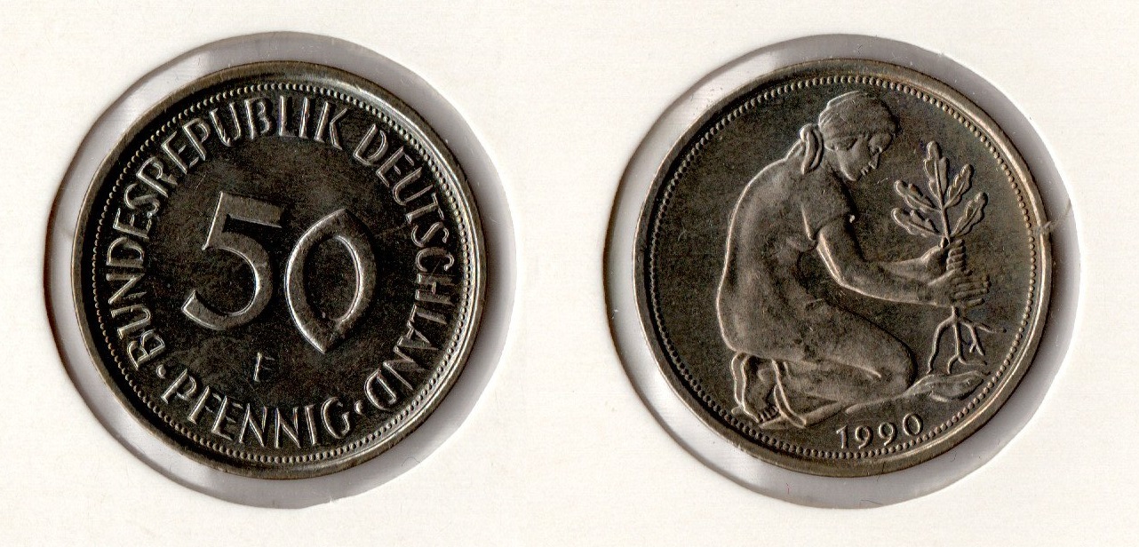  BRD 50 Pfennig 1990 -F- Bfr./Stgl. Selten in der Erhaltung   