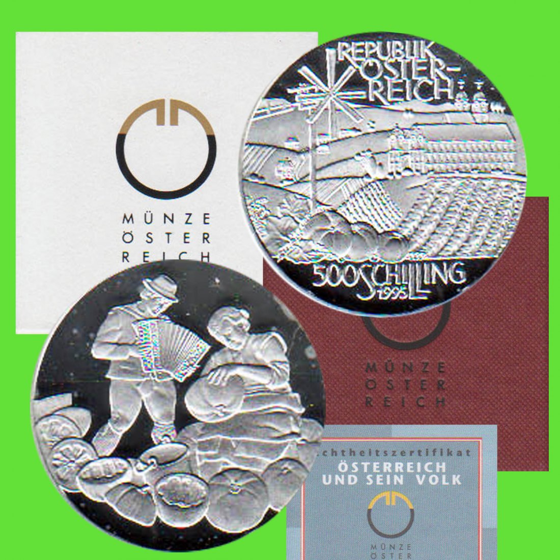  Offiz. 500-öS-Silbermünze Österreich *Steirisches Hügelland* 1995 *PP* max 50.000St!   
