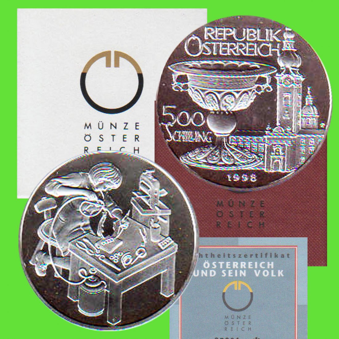  Offiz. 500-öS-Silbermünze Österreich *Goldschmied* 1998 *PP* max 50.000St!   