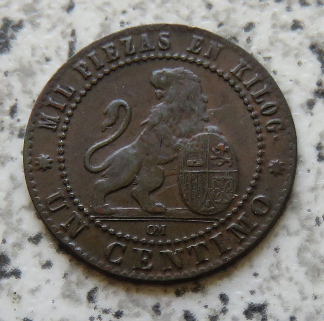  Spanien 1 Centimo 1870, Erhaltung   