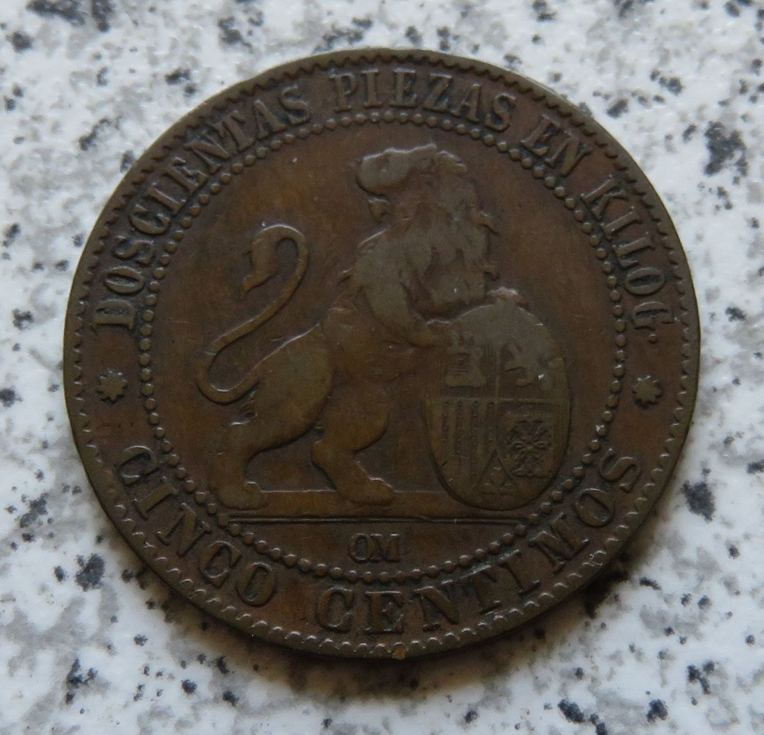  Spanien 5 Centimos 1870   