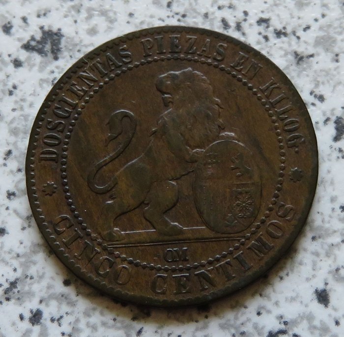  Spanien 5 Centimos 1870   