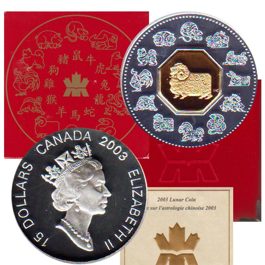  Kanada 15$-Silbermünze *Jahr der Ziege* 2003 *PP* 1oz Silber 24kt verg. nur 53.714St!   