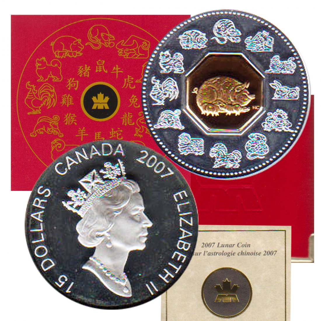  Kanada 15$-Silbermünze *Jahr des Schweins* 2007 *PP* 1oz Silber 24kt verg. nur 48.888St!   
