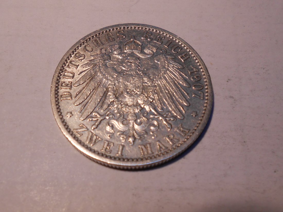  Kaiserreich Silbermünze 2 Mark Preußen 1907 A   