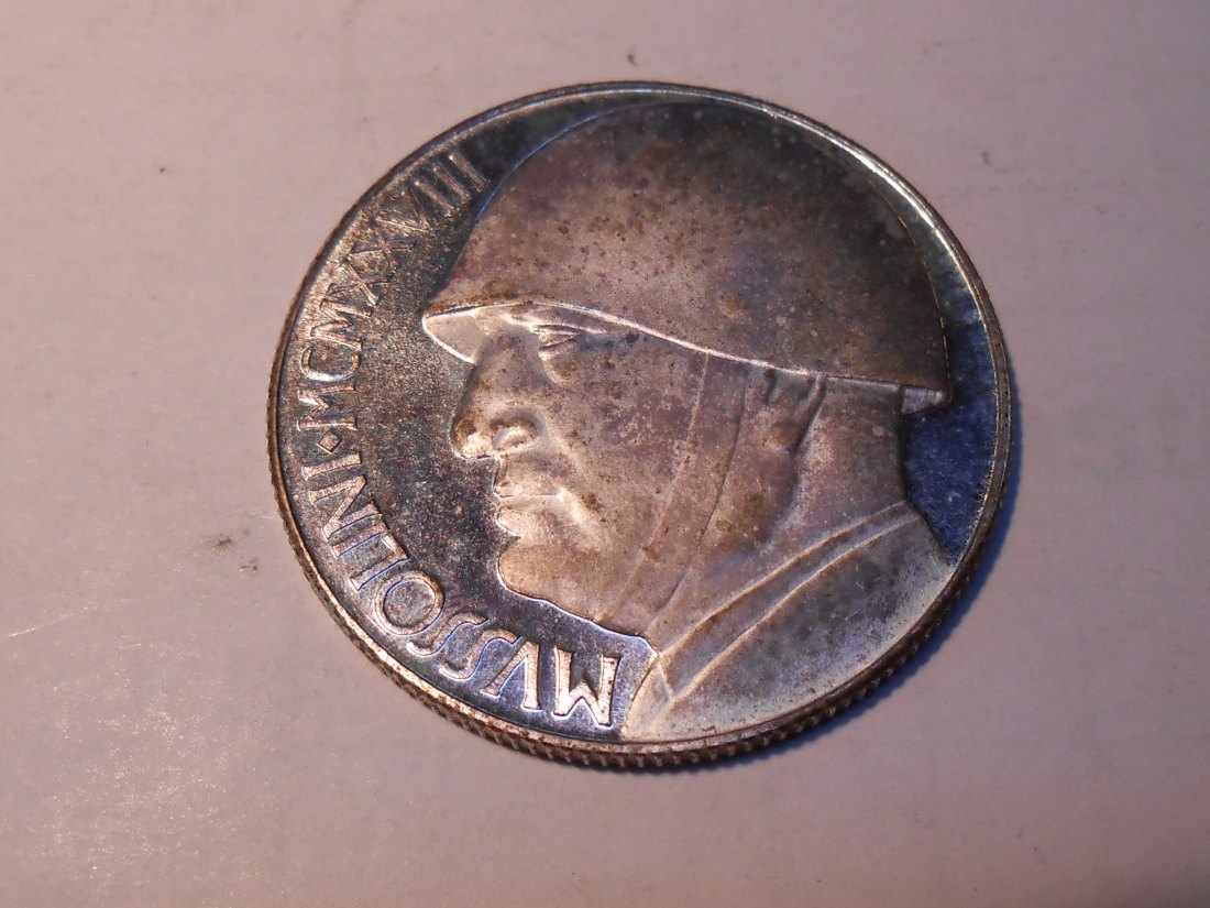 Medaille,MUSSOLINI • MCMXXVIII (1928),Italien 20 Lire P Medaillenausrichtung 0°- Kehrprägung