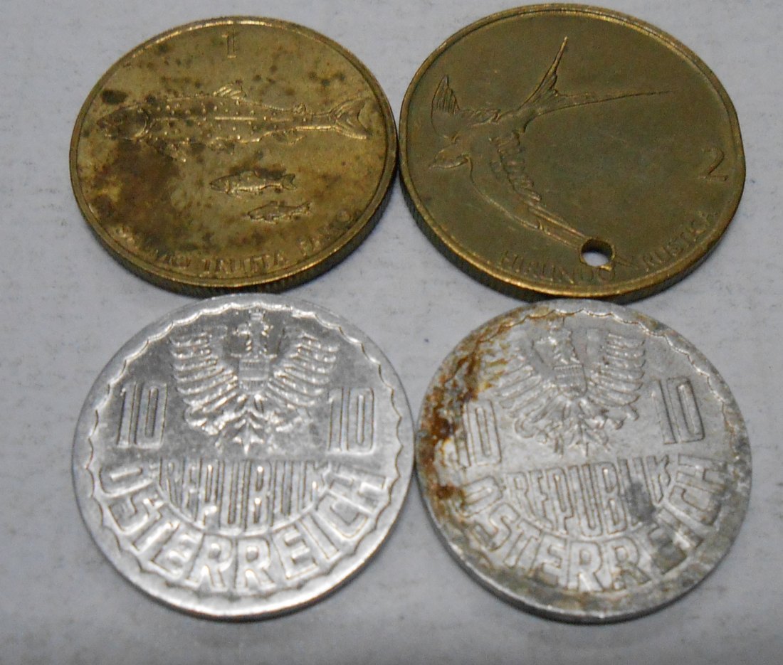  TK33 Slowenien/Österreich 4er Lot, 1 Tolar 1994, 2 Tolar 1994, 10 Groschen 1983 und 1984   