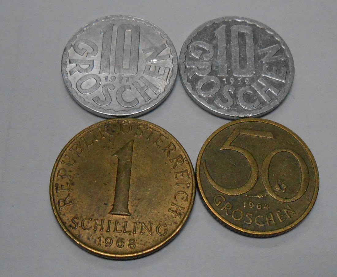  TK40 Österreich 4er Lot, 50 Groschen 1964, 10 Groschen 1971+1979 und 1 Schilling 1963   