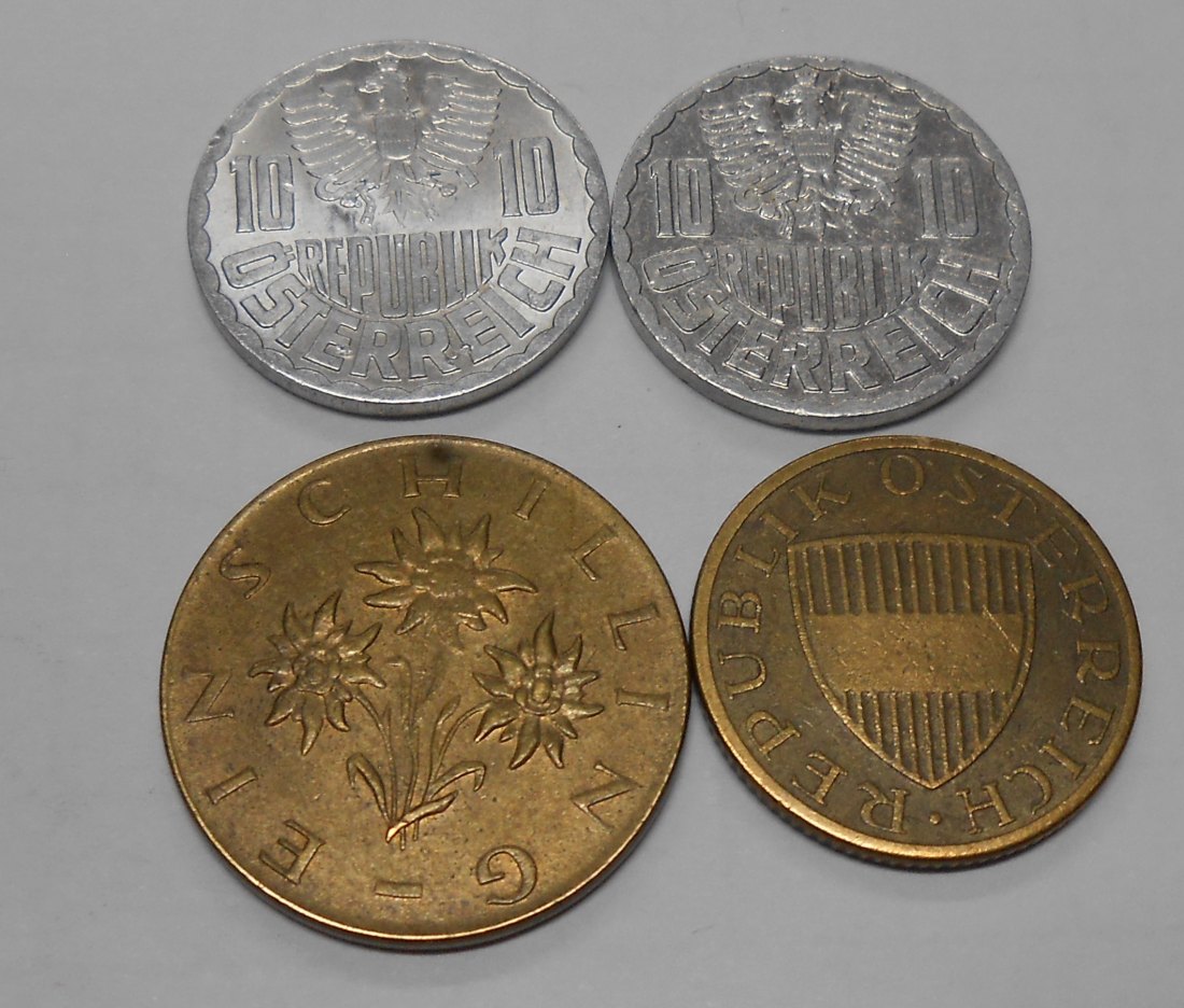  TK40 Österreich 4er Lot, 50 Groschen 1964, 10 Groschen 1971+1979 und 1 Schilling 1963   