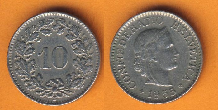  Schweiz 10 Rappen 1955 B   