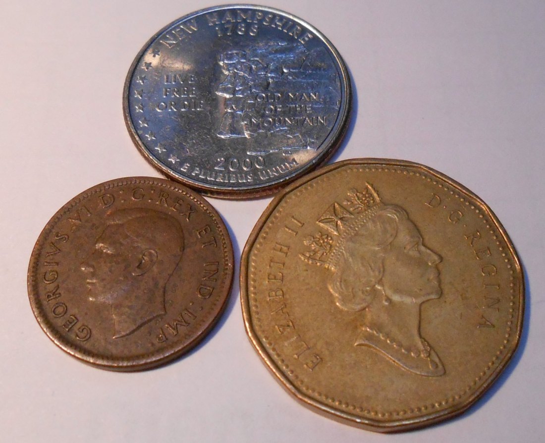  TK43 Kanada/USA 3er Lot, 1 Cent 1940, 1 Dollar 1994/USA - Quarter 2000 P (New Hampshire State Quart   
