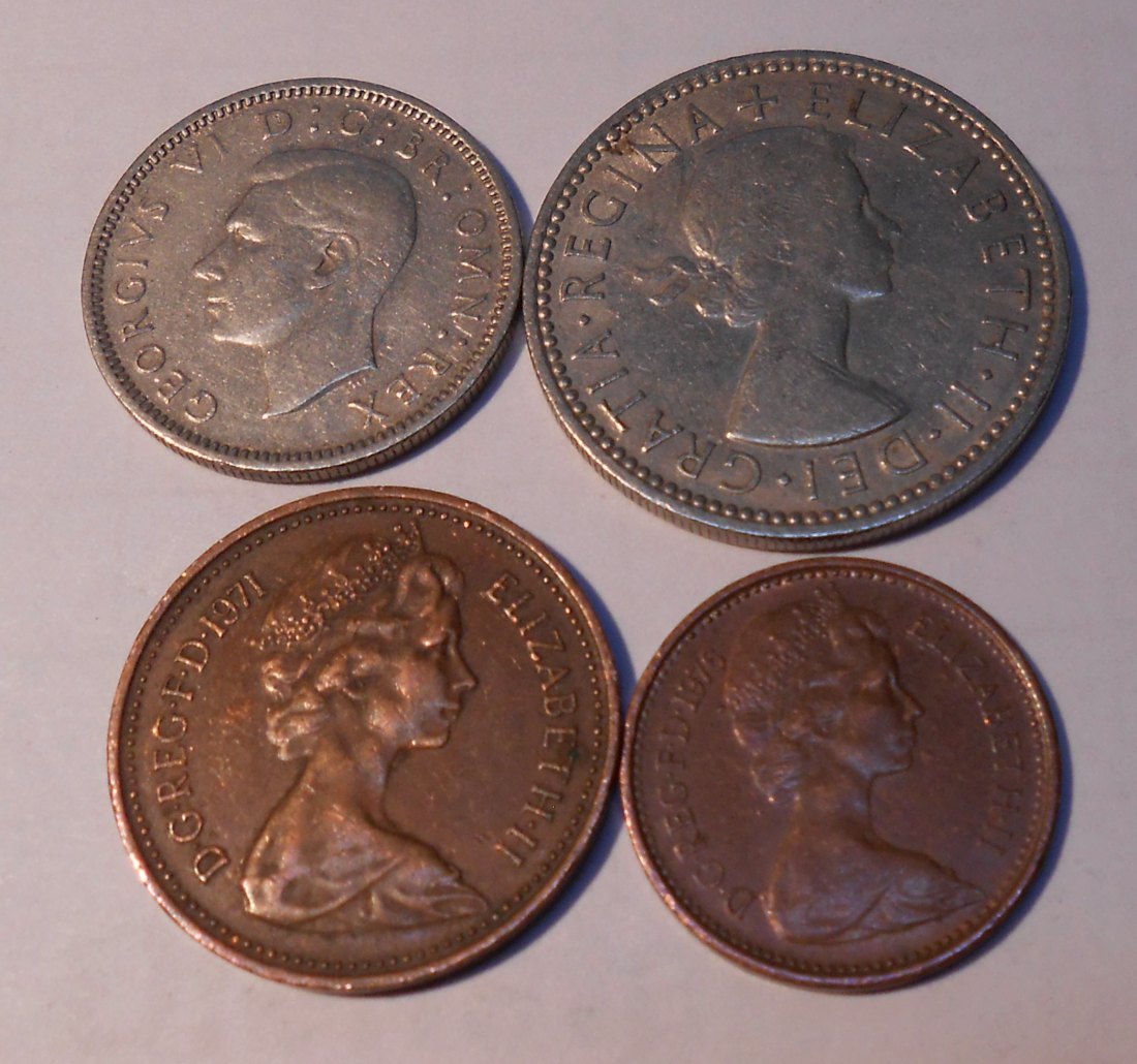  TK45 Großbritannin 4er Lot 6 Pence 1950, 1 Schilling 1966, 1/2 NewPence 1976, 1 NewP 1971   