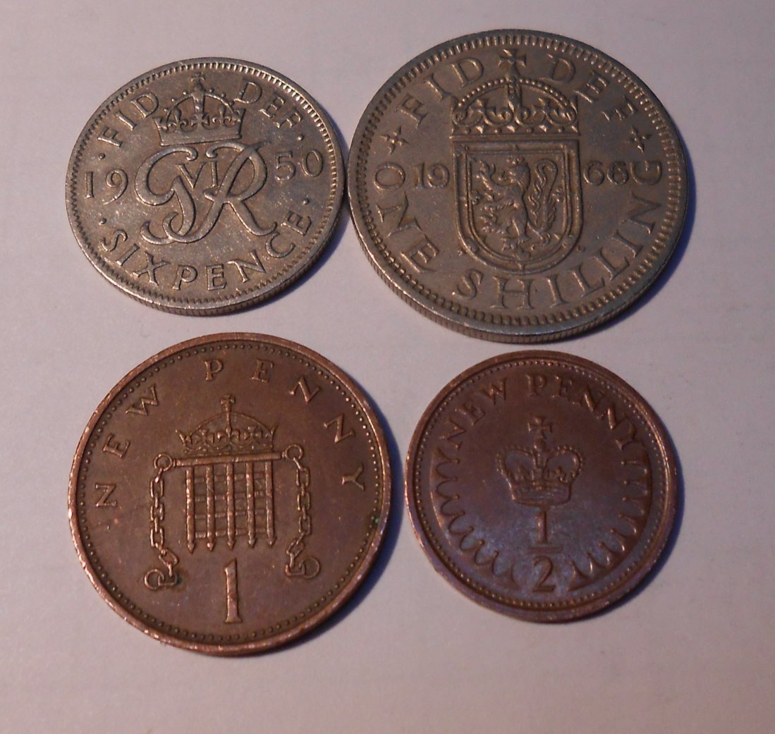  TK45 Großbritannin 4er Lot 6 Pence 1950, 1 Schilling 1966, 1/2 NewPence 1976, 1 NewP 1971   