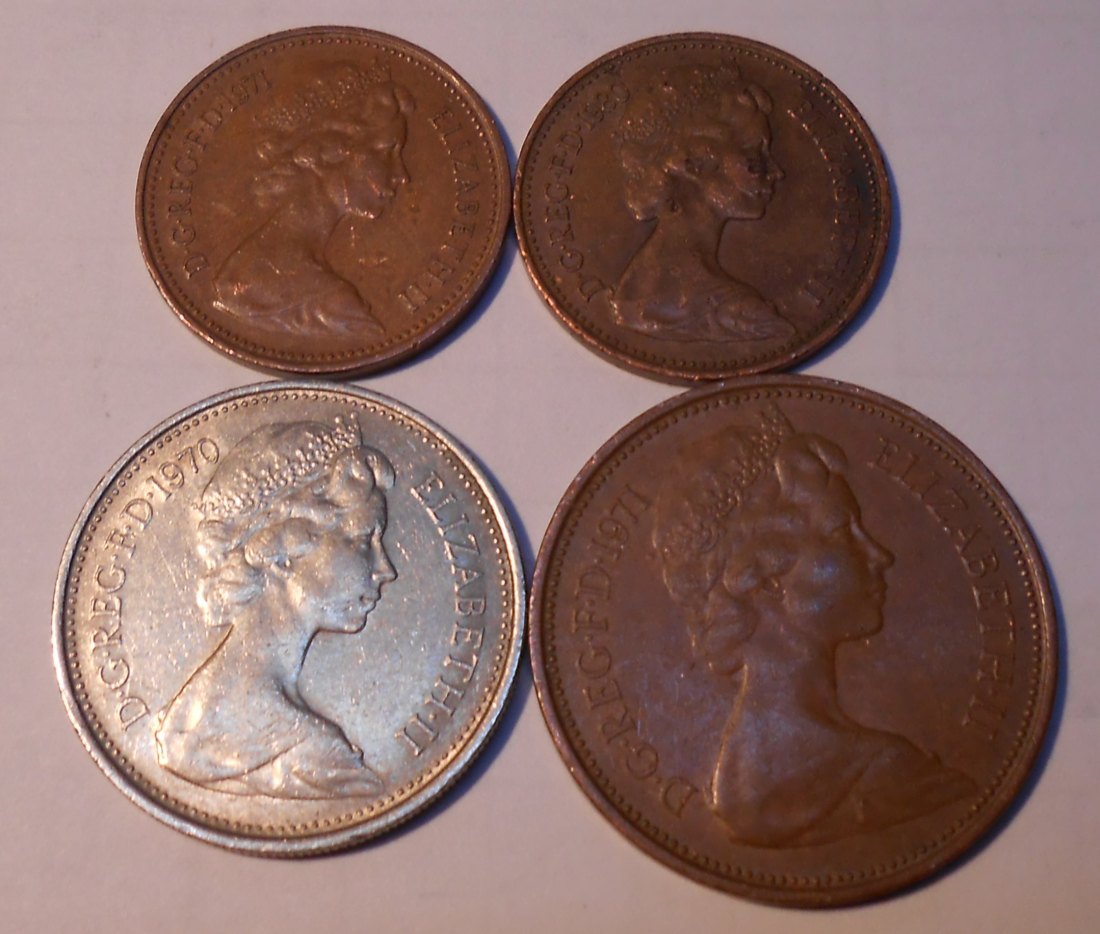  TK47 Großbritannien 4er Lot  1 New Pence 1971 1980, 2 New Pence 1971, 5 New Pence 1970   